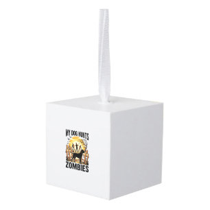 Zombie Hunting Dog Vintage Halloween Tee_1 Cube Ornament