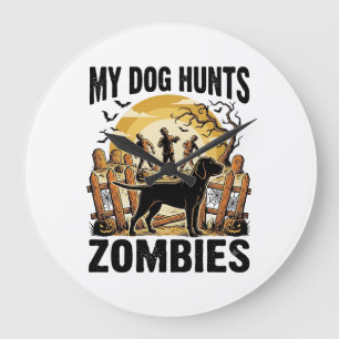 Zombie Hunting Dog Vintage Halloween Tee_1 Large Clock