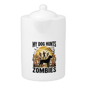 Zombie Hunting Dog Vintage Halloween Tee_1 Teapot