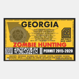 Zombie Hunting Permit Georgia Rectangular Sticker
