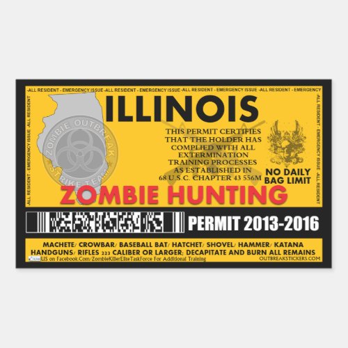 Zombie Hunting Permit Illinois Rectangular Sticker