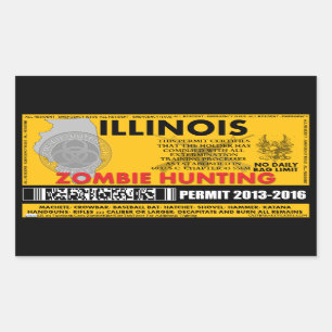 Zombie Hunting Permit Illinois Rectangular Sticker