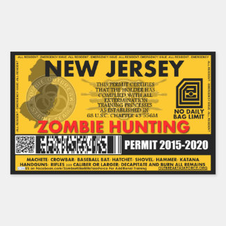 Zombie Hunting Permit New Jersey Rectangular Sticker