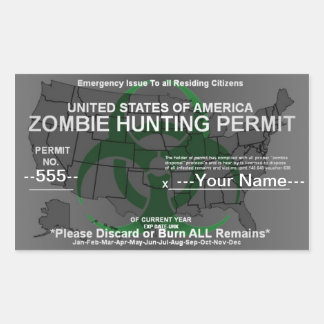 Zombie hunting permit template (Green on Grey) Rectangular Sticker
