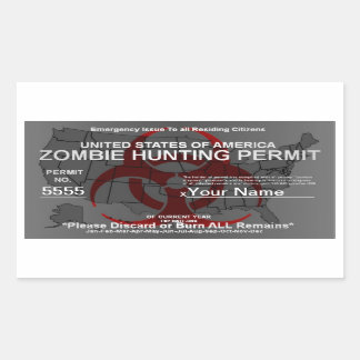 Zombie Hunting Permit Template (Red on Grey) Rectangular Sticker