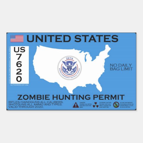 Zombie Hunting Permit _ ZETA Rectangular Sticker