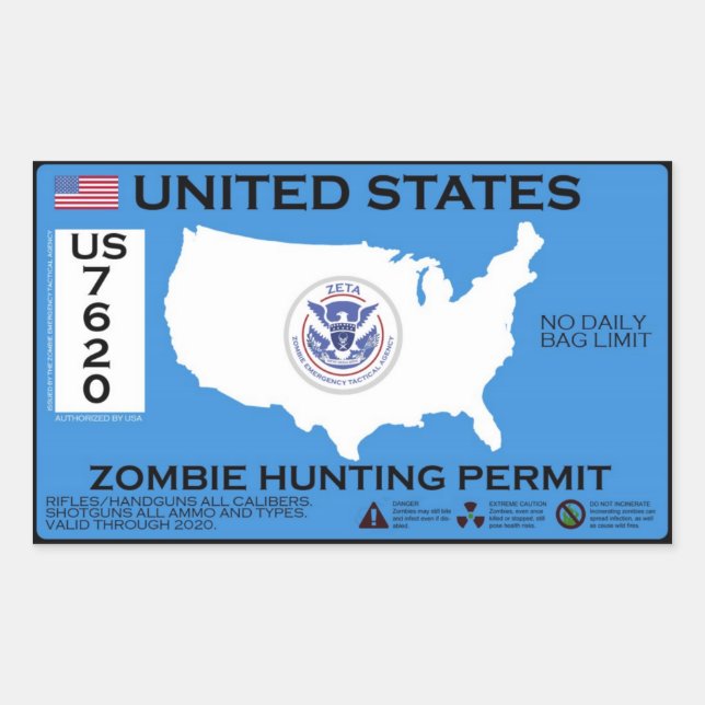 Zombie Hunting Permit - ZETA Rectangular Sticker (Front)