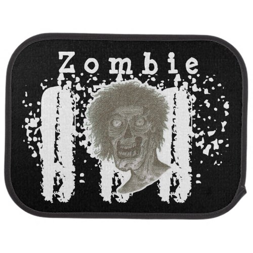 Zombie Illustrated Zombie Head Black  White Car Floor Mat