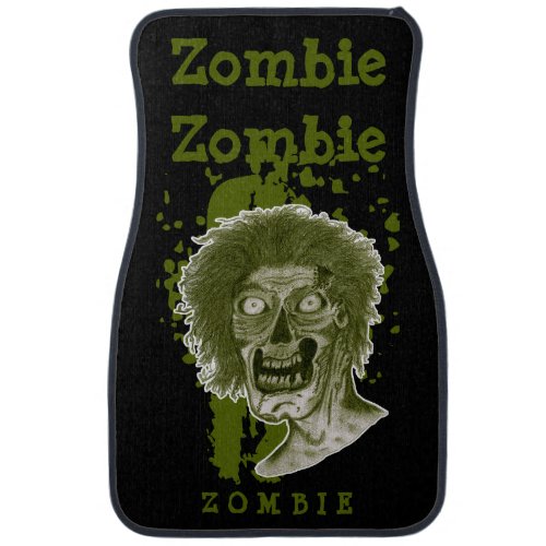 Zombie Illustrated Zombie Head Green Car Floor Mat