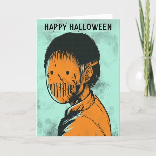 Zombie in a Mask Comic Book Halloween Card