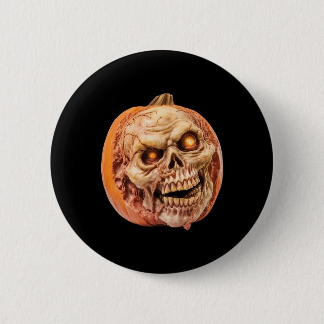 Zombie-Inspired Horror Pumpkin Funny Halloween  Button (Front)