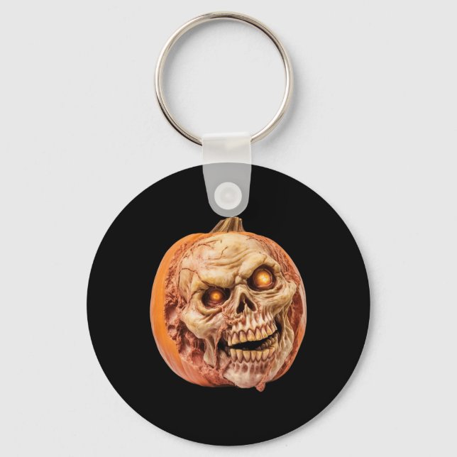 Zombie-Inspired Horror Pumpkin Funny Halloween  Keychain (Front)