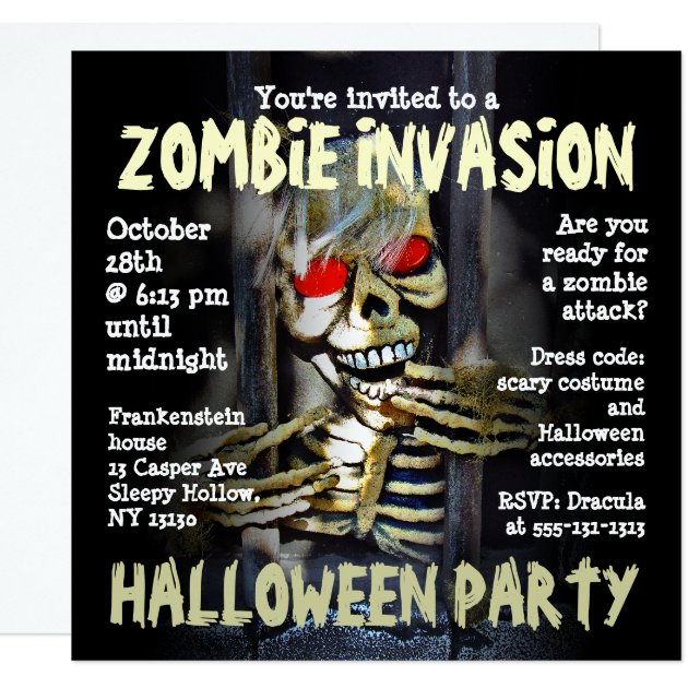 Zombie Invasion Halloween Party Invitation