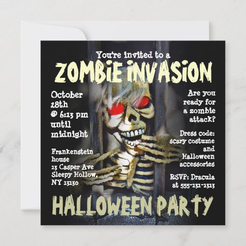 Zombie Invasion Halloween Party Invitation