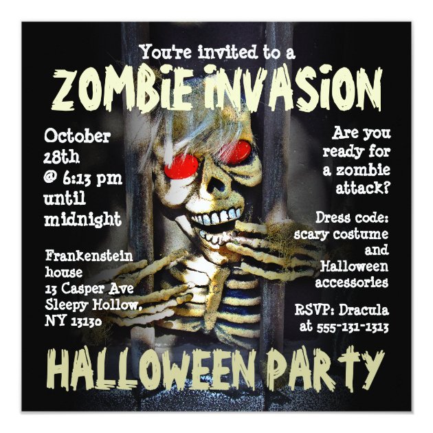 Zombie Invasion Halloween Party Invitation