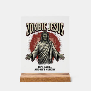 Zombie Jesus Vintage Engraving Funny Shirt Design_ Acrylic Sign