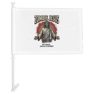 Zombie Jesus Vintage Engraving Funny Shirt Design_ Car Flag