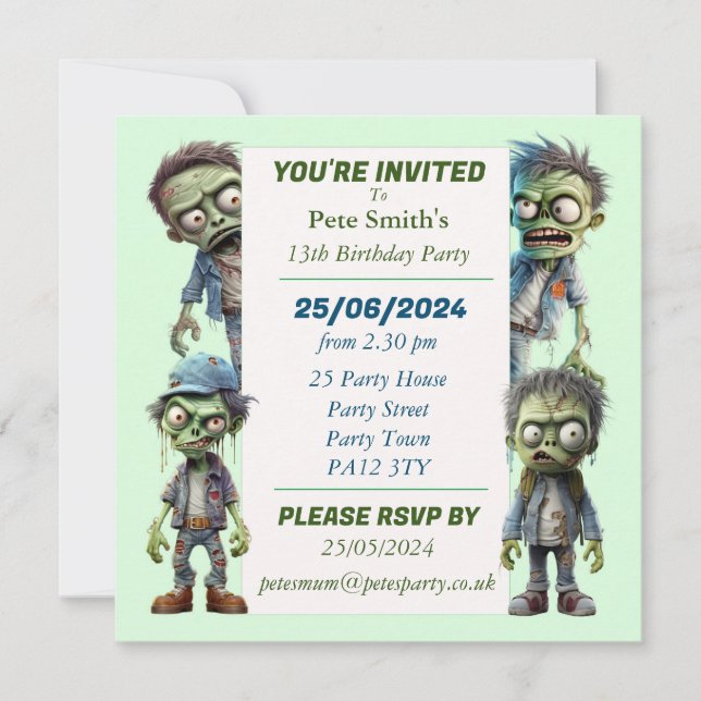 Zombie Kids Birthday Party Invitation (Front)