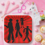 Zombie Kids Birthday Party Paper Plates<br><div class="desc">Zombie party paper plates for a kids birthday or Halloween party.  Bright red starburst design with four black silhouettes of walking dead zombies.</div>
