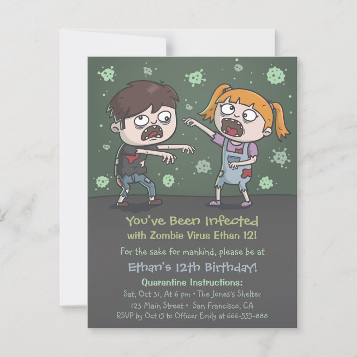 Zombie Kids Halloween Birthday Party Invitations | Zazzle