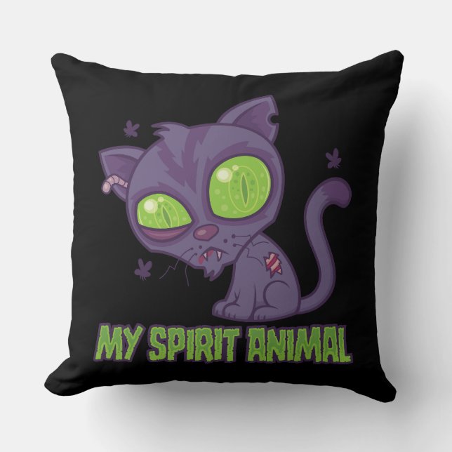 Zombie Kitten Is My Spirit Animal Throw Pillow (Front)