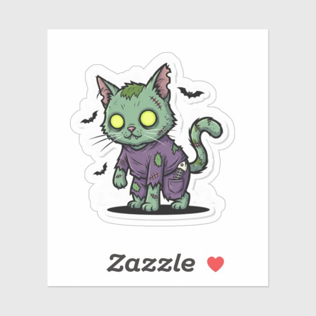 Zombie Kitty – Spooky Green Cat Halloween Sticker (Sheet)