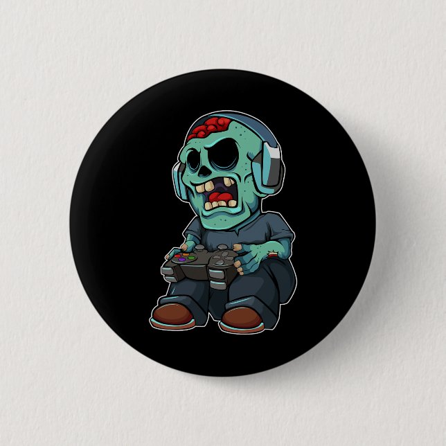 Zombie Lazy Halloween Costume Funny Gaming Video-g Button (Front)