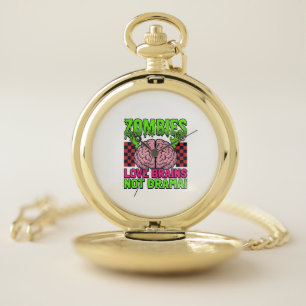 Zombie Love Brains Not Drama Vintage Horror Design Pocket Watch