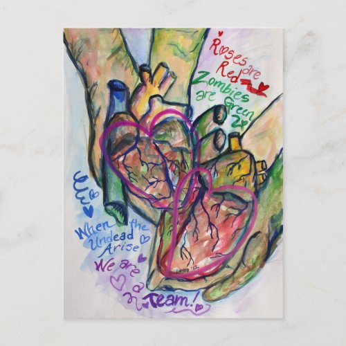 Zombie Love Poem Art  Painting Postcards