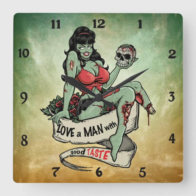 Zombie Love Square Wall Clock (Front)