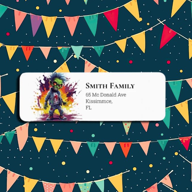 zombie-loving kids label (Zombie Walkers,  Your birthday party won't be complete without an array of gruesome zombie props! )