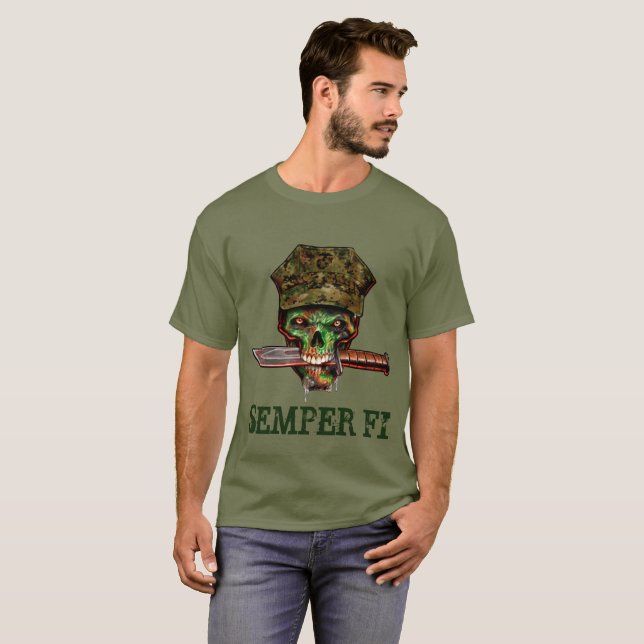 Zombie Marine Dagger, Semper Fi, Customize, T-Shirt (Front Full)