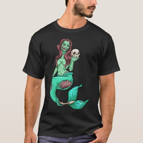 Zombie Mermaid Costume Halloween Scary Skeleton Fa T_Shirt