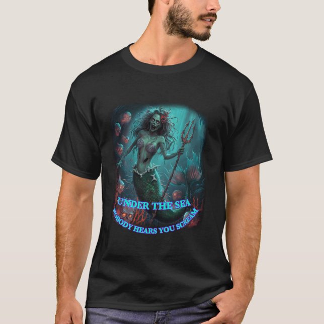 Zombie Mermaid Halloween Spooky Skulls Mermaids Fa T-Shirt (Front)