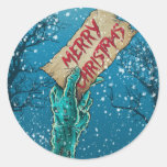 Zombie Merry Christmas Holiday Classic Round Sticker at Zazzle