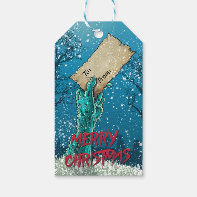 Zombie Merry Christmas Holiday Gift Tags (Front)
