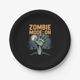 Zombie Mode On Scary Halloween T shirt Paper Plates