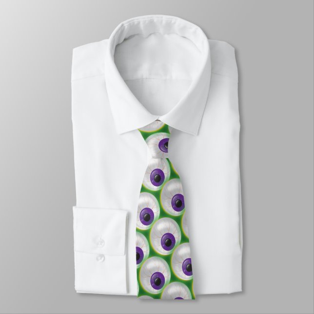 Zombie Monster Glowing Floating Eyeball Halloween Neck Tie (Tied)