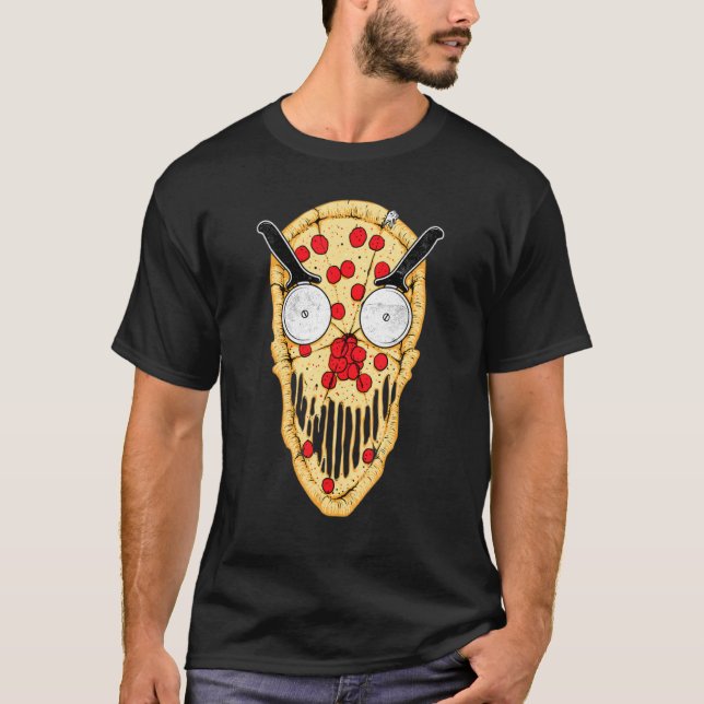 Zombie Monster Pizza Scary Horror Pizza Halloween  T-Shirt (Front)