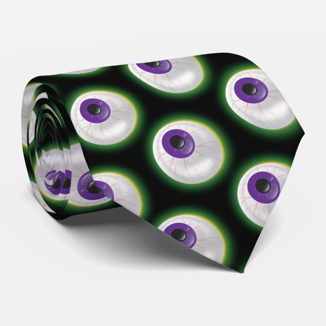Zombie Monster Purple Eyeball Eye Halloween Fun Neck Tie (Rolled)