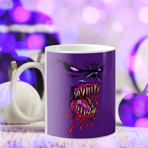 Zombie monster with big teeth and scary look coffee mug