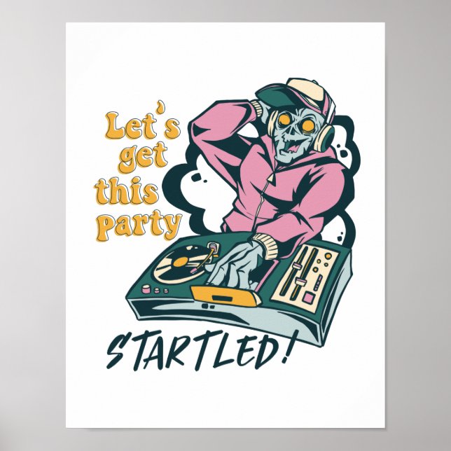 Zombie Music DJ Retro Halloween Party Poster (Front)