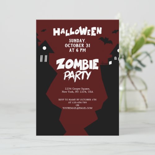 Zombie Night Party  Halloween Celebration October Invitation