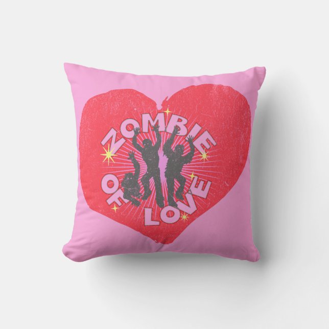 Zombie of Love Retro Punk Grunge Rocker Valentines Throw Pillow (Front)