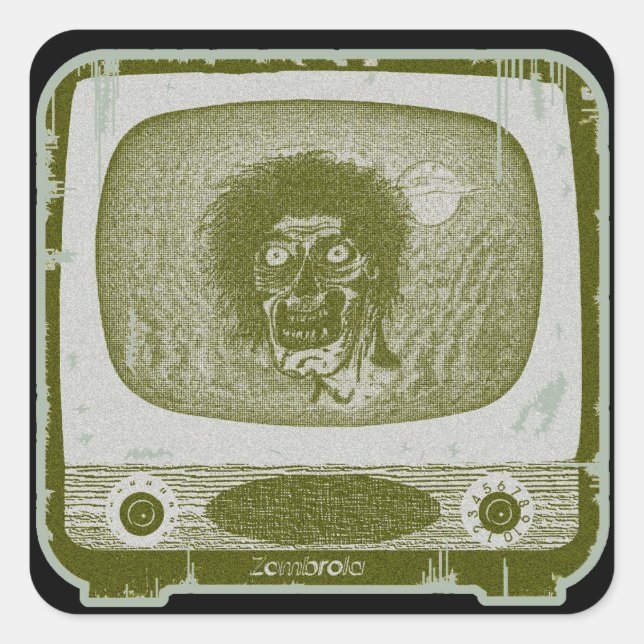Zombie on TV Square Sticker (Front)