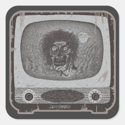 Zombie on TV Square Sticker