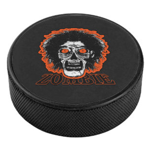 Zombie -Orange Eyes Hair Hockey Puck
