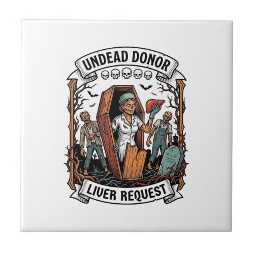 Zombie Organ Donor Vintage Engraving White Shirt D Ceramic Tile