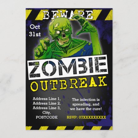 Zombie Outbreak Halloween Party Invite Custom