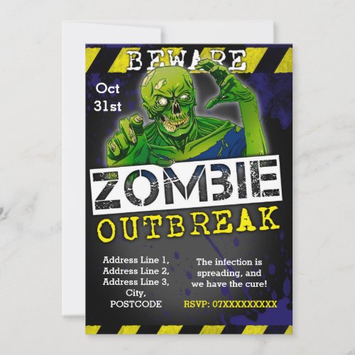 Zombie Outbreak Halloween Party Invite Custom